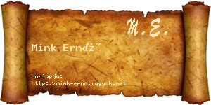 Mink Ernő névjegykártya